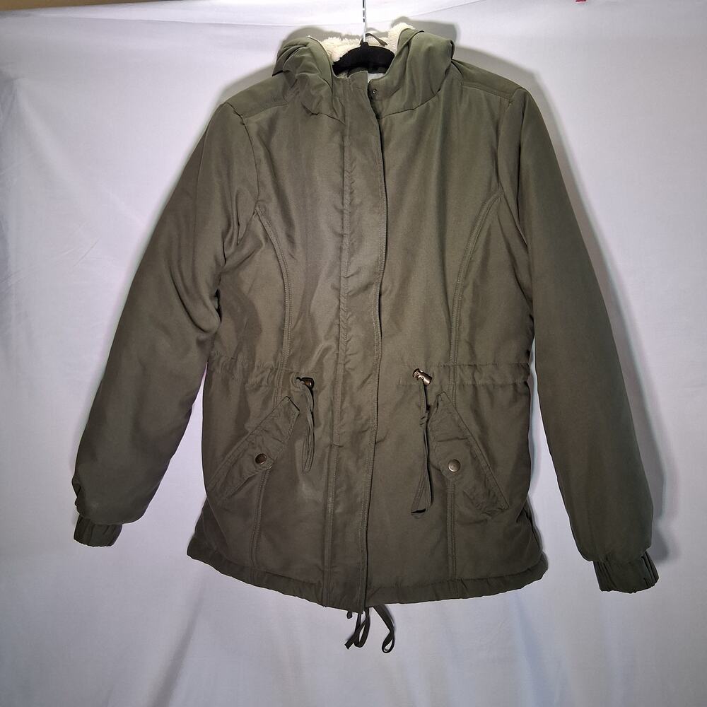 Favlux Sherpa Lined Hooded Army Green Jacket Winter Comfy Faux Fur Women Size S
